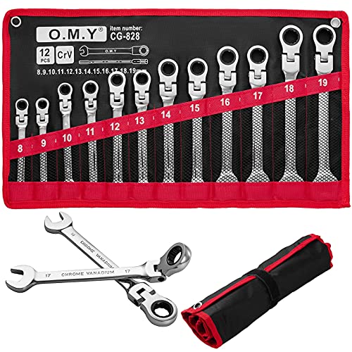 SmarketBuy Ratcheting Wrench Set 12Pcs Multifuctional Combination Ended Spanner Kit Metric 819MM Chrome Vanadium Steel FlexHead Ratchet Wrenches with Carrying Bag