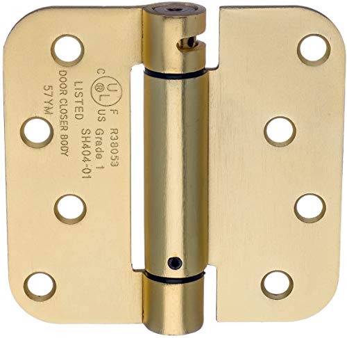 Dynasty Hardware 4 inch Spring Loaded Door Hinge Self Closing with 58 Radius Corners Satin Brass  Pack Of 2 Hinges