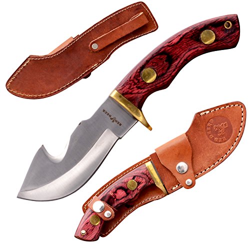 Red Deer Full Tang Hunting Knife With Leather Sheath and Red Stain