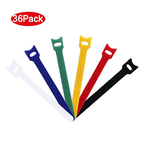 36 Pack 12x 6 Reusable Cable Ties Adjustable Strap Fastener Cable Organizer Cord Wraps Nylon Cable Straps Multipurpose Strong Gripping Fastening Hook and Loop Cinch Straps 6 Colors