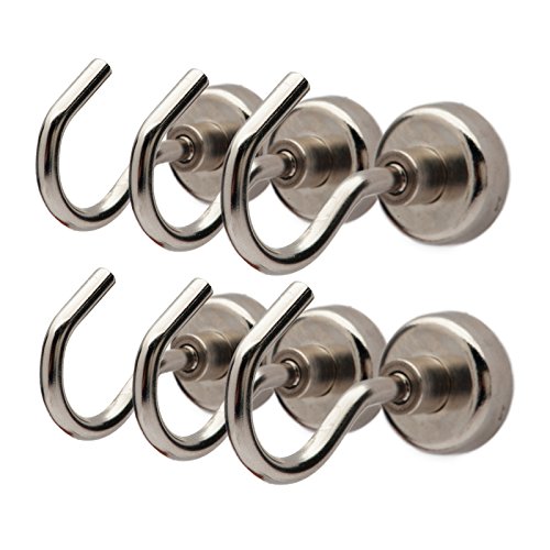 BONUS 6 PACK Maskeny XL Super Strong Magnetic Hooks for Storage and Organization Each Heavy Duty Hook Holds 40 lbs of Home Kitchen Accessories Sports Outdoors Equipment and Gardening Tools