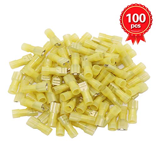 XHF 12-10 AWG Female Spade Disconnect Connectors Terminals Nylon Fully Insulated Quick Crimp Wire Connectors 100 Pcs Yellow
