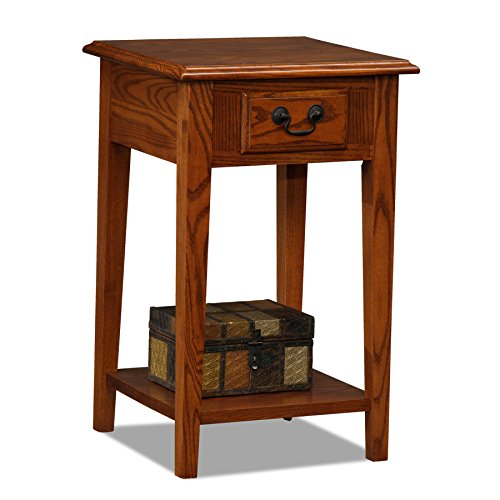 Leick Home 9041MED One Drawer Square Side Table with Shelf Medium Oak