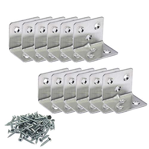 BIGTEDDY  12pcs Corner Brace Joint Right Angle L Bracket Stainless Steel Shelf Support Fastener with Hardware Screws