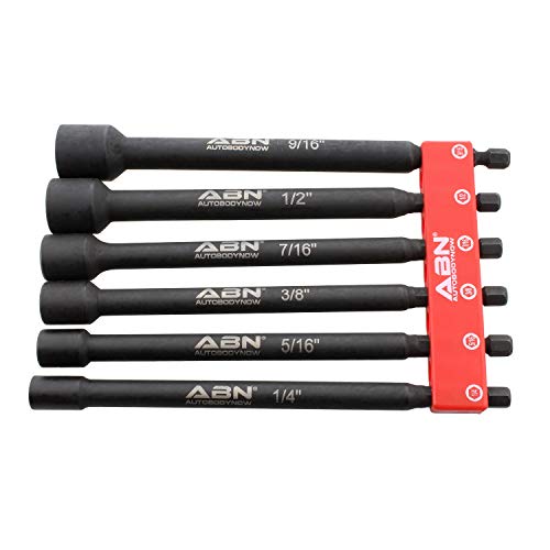 ABN Impact Nut Driver Tool Set  6pc SAE 6 IN Long Shank Nut Driver Bits Magnetic Tip Sockets 14 IN Hex Shank