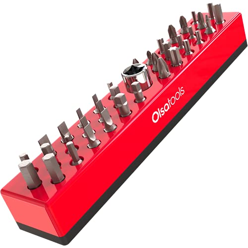 Olsa Tools Hex Bit Organizer with Magnetic Base  Professional Quality Hex Bit Holder for Your Specialty Drill or Tamper Bits (Red)