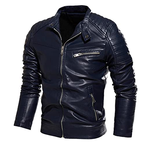 Adult Christmas Costumes Mens Mens Slim Leather Jacket Coat Motorcycle Style Male Business Casual Jackets Warm Overcoat Top Blue