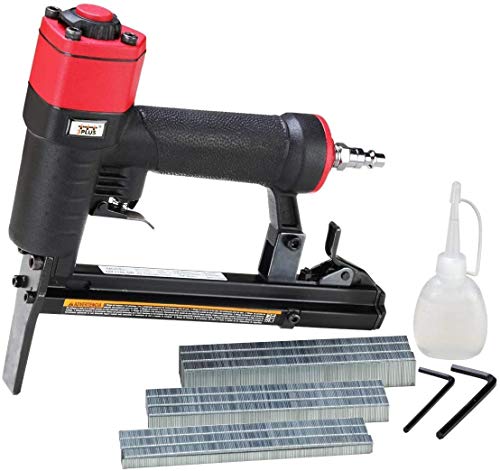 3PLUS H7116LSPKT 22 Gauge 38Inch Crown Pneumatic Upholstery Stapler with Long Nose Air Stapler Kit with 6000 Staples 14Inch to 58Inch