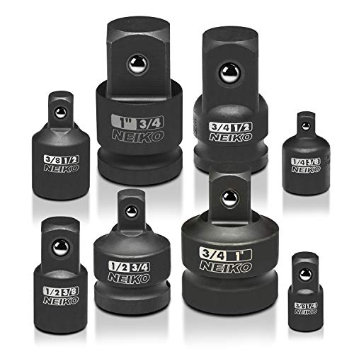 NEIKO 30223A Complete Impact Adapter and Reducer Set  8 Piece  Standard SAE Sizes  CrV Steel  Impact Driver and Wrench Conversion Kit  Locking Socket Adapters  Ball Detent  Square Drive