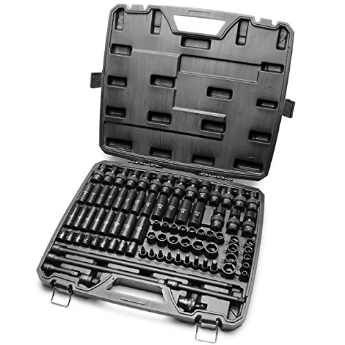 TIGHTSPOT 38 Drive 84pc Impact Socket MASTER SET our Most Complete Set Ever with SAE  Metric from 14 Inch  34 Inch 6mm  19mm StandardDeepUniversal and Star and Inverted Star Sockets  More