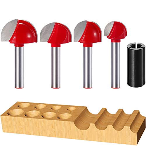 Baihens 14 Inch Shank Cove Box Router Bit Set Solid Carbide Double Flute Core Box Round Nose Router Bits Woodworking Tool 58 in 34 in 78 in 1 in Diameter Cove Core Box Milling ( 4 Pcs)