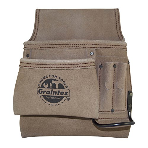Graintex SS2292 5 Pocket Left Handed Nail  Tool Pouch Beige Color Suede Leather for Constructors Electricians Plumbers Handymen